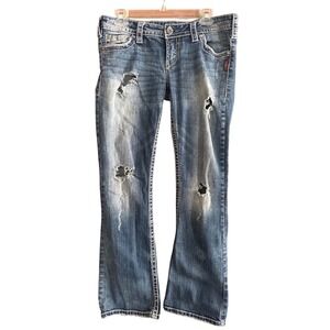 Silver Jeans Pioneer Bootcut Distressed Denim Jeans Women's W31 L31‎